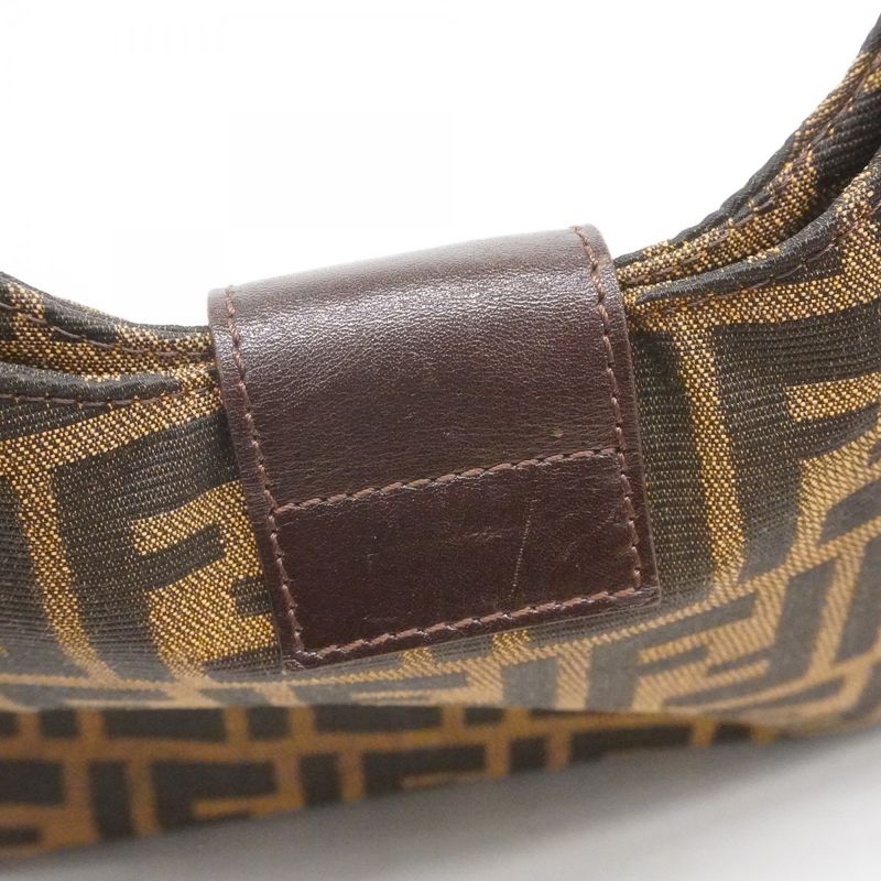 Fendi Handbag Zucca Nylon Canvas Brown Silver Hardware Women