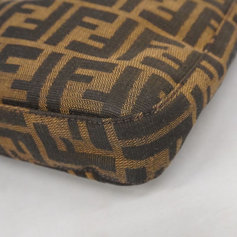 Fendi Handbag Zucca Nylon Canvas Brown Silver Hardware Women