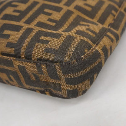 Fendi Handbag Zucca Nylon Canvas Brown Silver Hardware Women