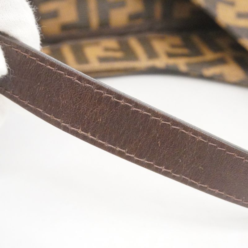 Fendi Handbag Zucca Nylon Canvas Brown Silver Hardware Women