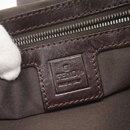 Fendi Handbag Zucca Nylon Canvas Brown Silver Hardware Women