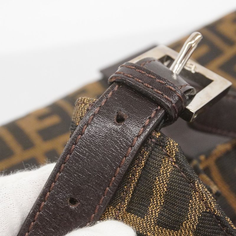 Fendi Handbag Zucca Nylon Canvas Brown Silver Hardware Women