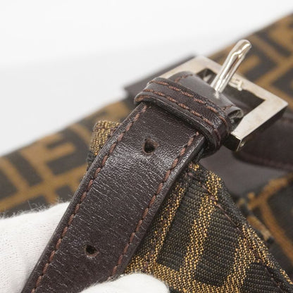 Fendi Handbag Zucca Nylon Canvas Brown Silver Hardware Women