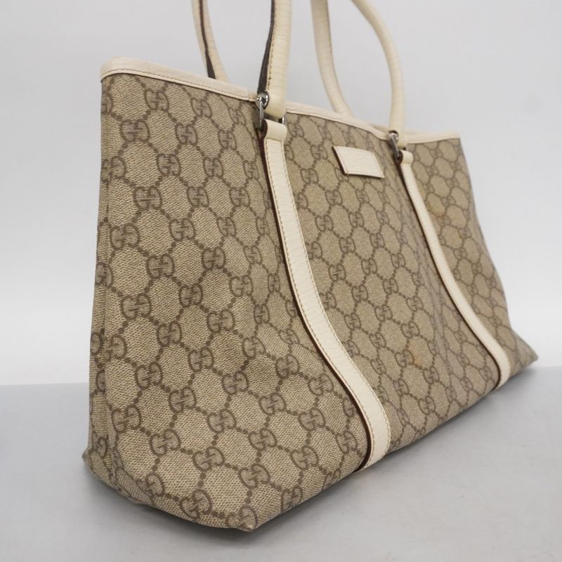 Gucci Tote Bag GG Supreme 114595 PVC Beige White Silver Hardware Women's