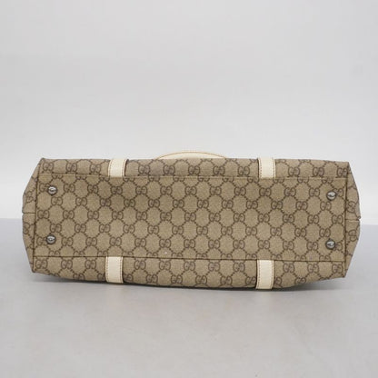 Gucci Tote Bag GG Supreme 114595 PVC Beige White Silver Hardware Women's
