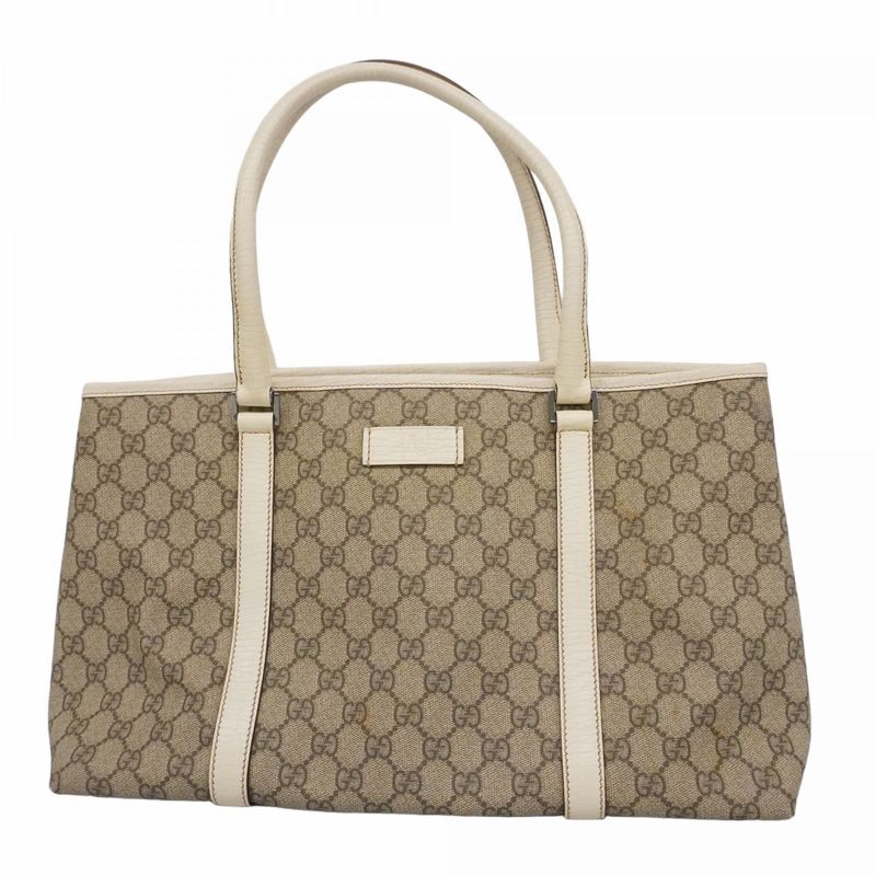 Gucci Tote Bag GG Supreme 114595 PVC Beige White Silver Hardware Women's