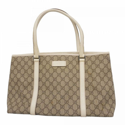 Gucci Tote Bag GG Supreme 114595 PVC Beige White Silver Hardware Women's