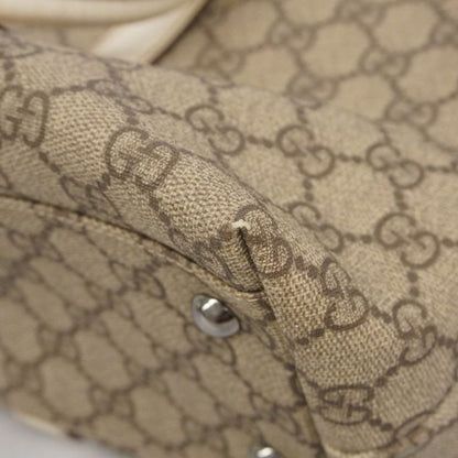 Gucci Tote Bag GG Supreme 114595 PVC Beige White Silver Hardware Women's