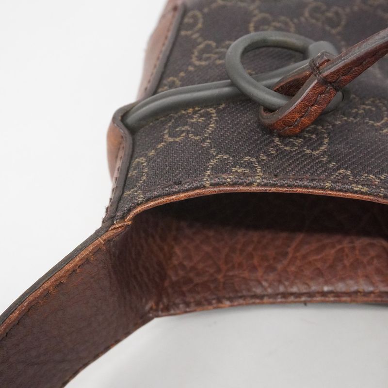 Gucci Shoulder Bag Horsebit 101975 Denim Brown Silver Hardware Women