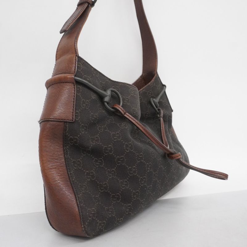 Gucci Shoulder Bag Horsebit 101975 Denim Brown Silver Hardware Women