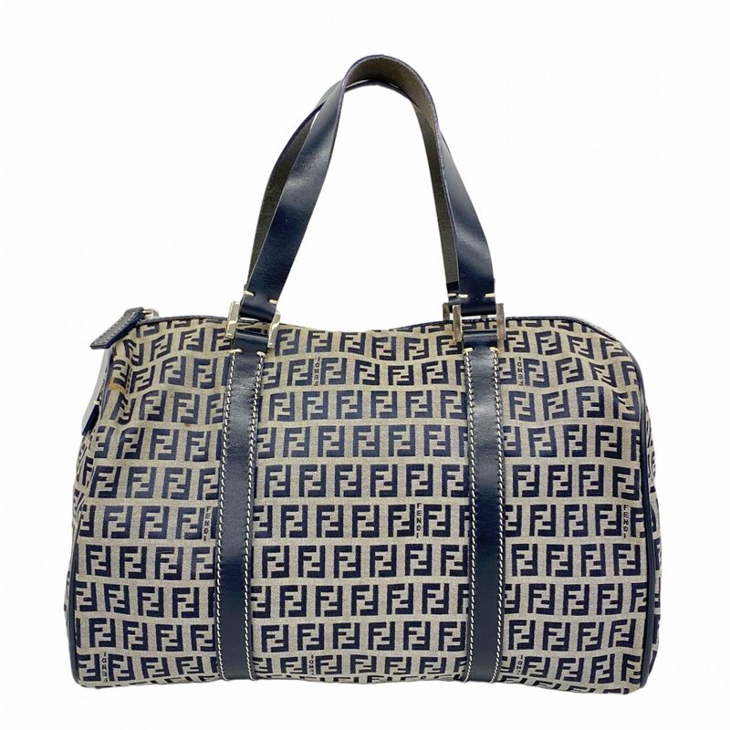 Fendi Handbag Zucchino Nylon Canvas Navy Silver Hardware Women