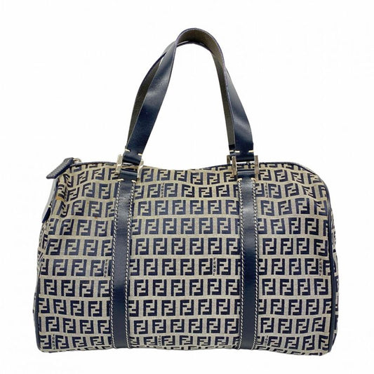 Fendi Handbag Zucchino Nylon Canvas Navy Silver Hardware Women
