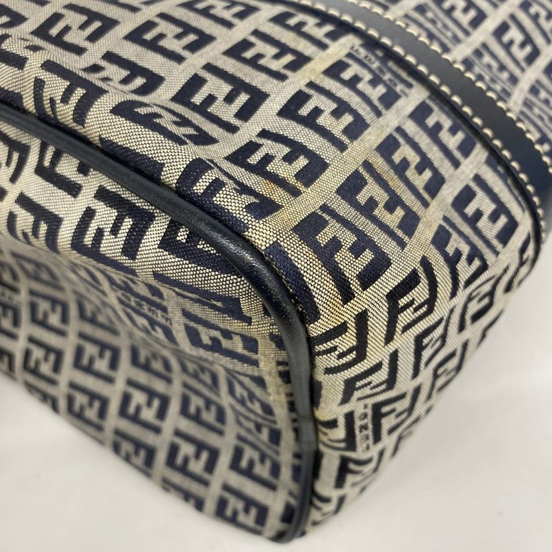 Fendi Handbag Zucchino Nylon Canvas Navy Silver Hardware Women