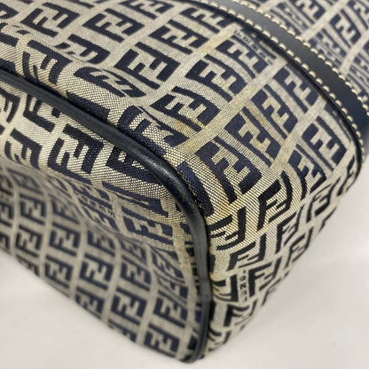 Fendi Handbag Zucchino Nylon Canvas Navy Silver Hardware Women