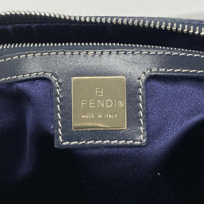 Fendi Handbag Zucchino Nylon Canvas Navy Silver Hardware Women