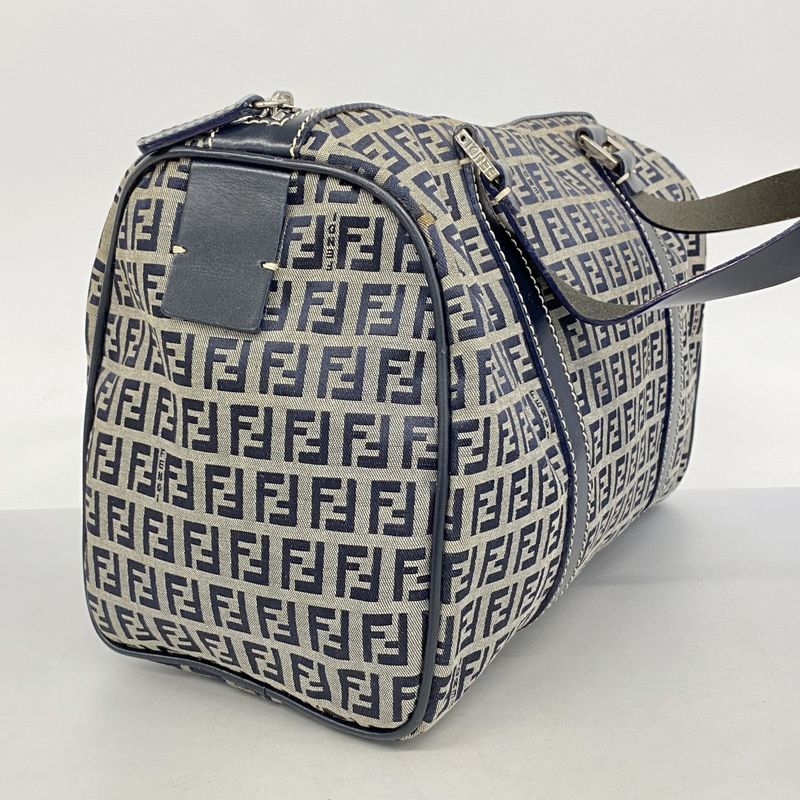 Fendi Handbag Zucchino Nylon Canvas Navy Silver Hardware Women