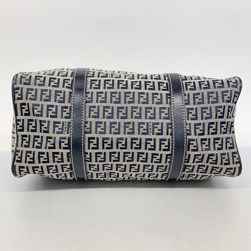 Fendi Handbag Zucchino Nylon Canvas Navy Silver Hardware Women