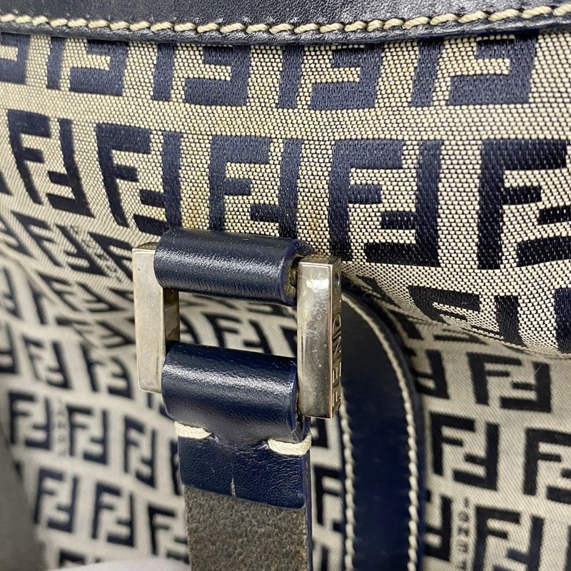Fendi Handbag Zucchino Nylon Canvas Navy Silver Hardware Women
