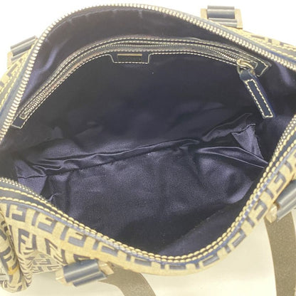 Fendi Handbag Zucchino Nylon Canvas Navy Silver Hardware Women