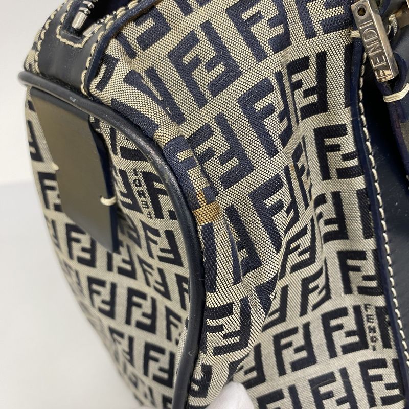 Fendi Handbag Zucchino Nylon Canvas Navy Silver Hardware Women