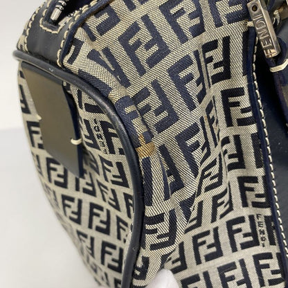Fendi Handbag Zucchino Nylon Canvas Navy Silver Hardware Women