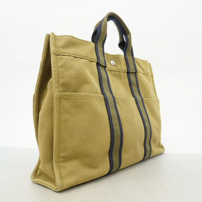 Hermes Tote Bag Fourre Tout MM Canvas Khaki Navy Silver Hardware Men Women