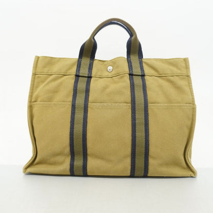 Hermes Tote Bag Fourre Tout MM Canvas Khaki Navy Silver Hardware Men Women