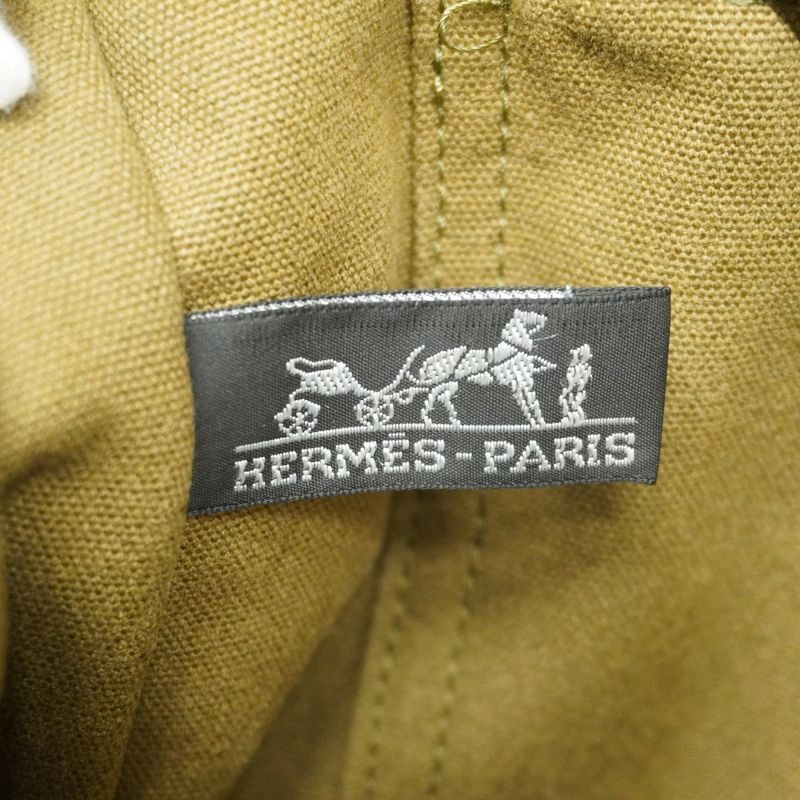 Hermes Tote Bag Fourre Tout MM Canvas Khaki Navy Silver Hardware Men Women