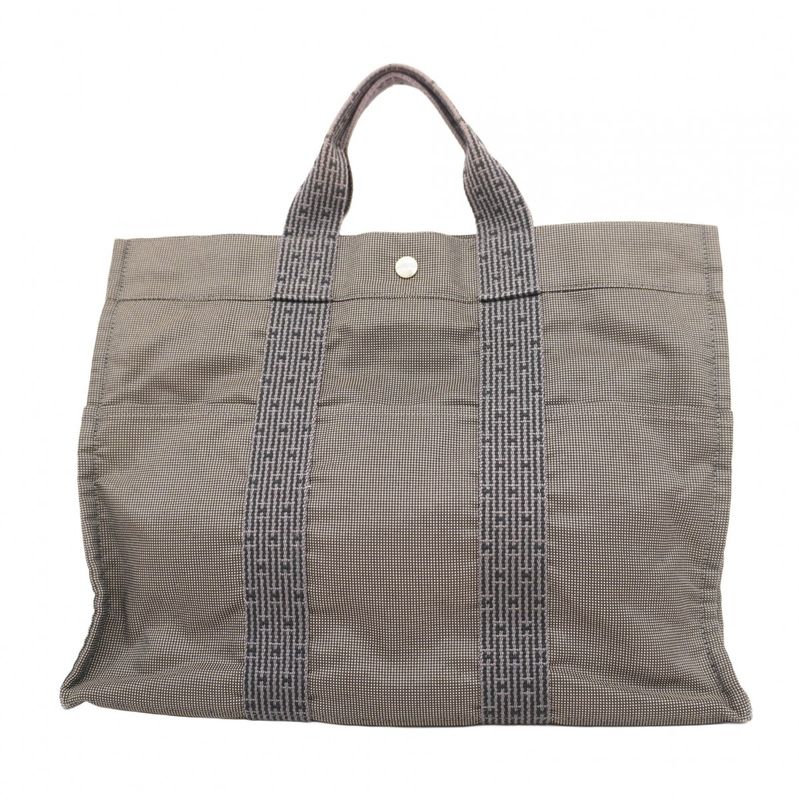 Hermes Tote Bag Her Line MM Canvas Gray Silver Hardware Men Women Unisex
