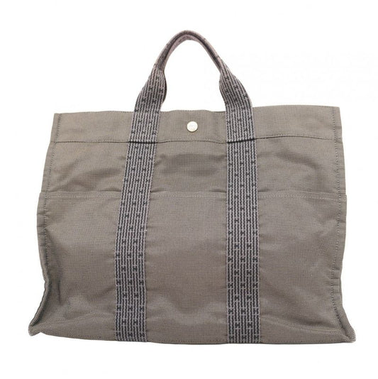 Hermes Tote Bag Her Line MM Canvas Gray Silver Hardware Men Women Unisex