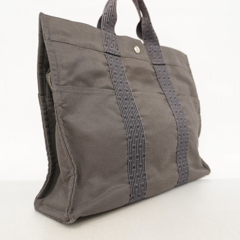 Hermes Tote Bag Her Line MM Canvas Gray Silver Hardware Men Women Unisex