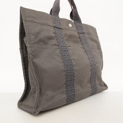 Hermes Tote Bag Her Line MM Canvas Gray Silver Hardware Men Women Unisex