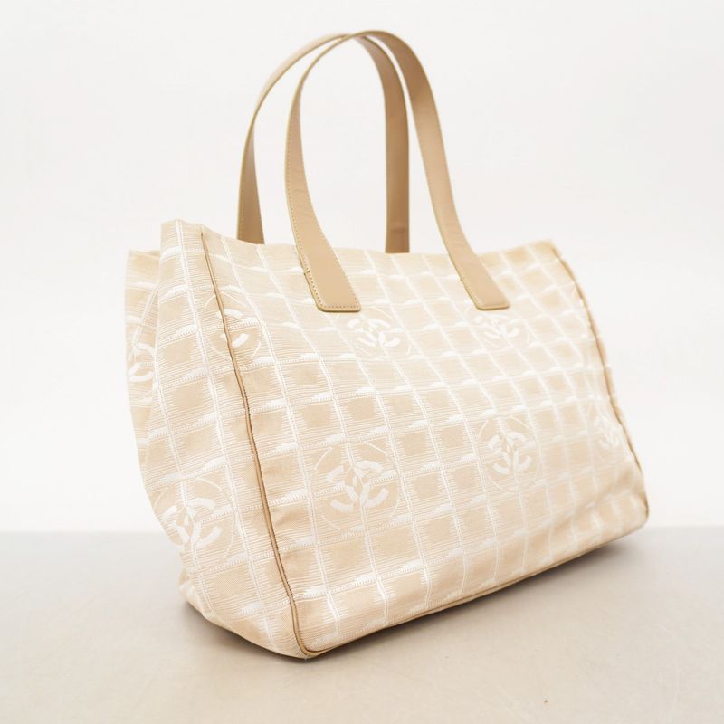 Chanel Tote New Travel Nylon Beige Chien Pan Gold Hardware Women's