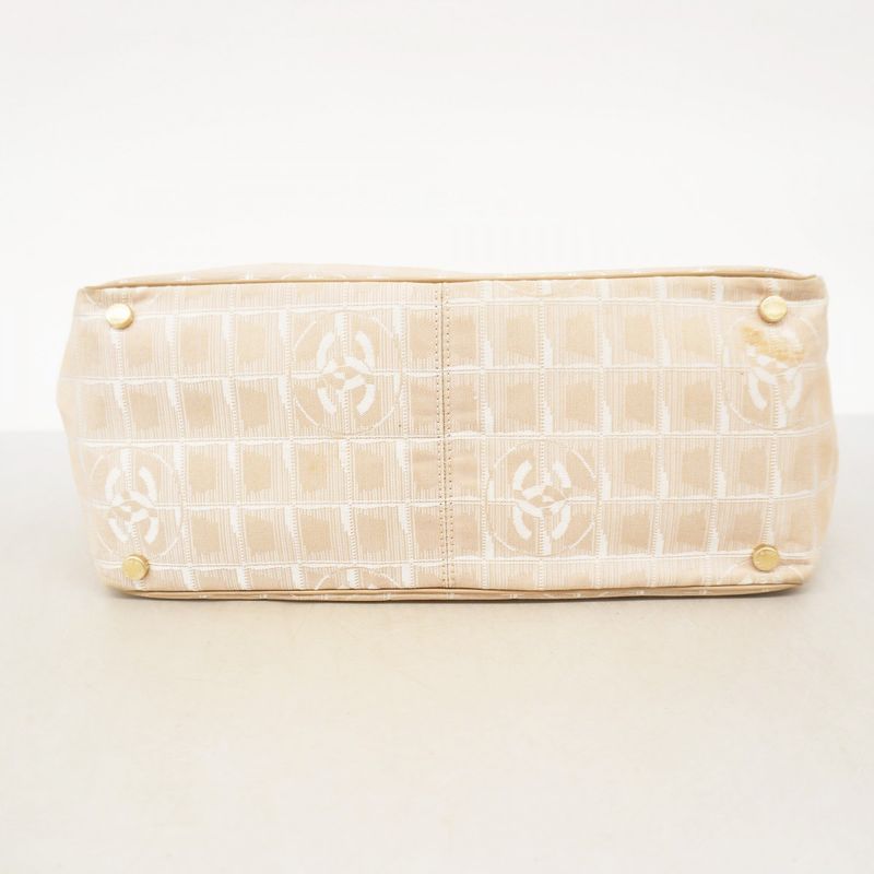 Chanel Tote New Travel Nylon Beige Chien Pan Gold Hardware Women's