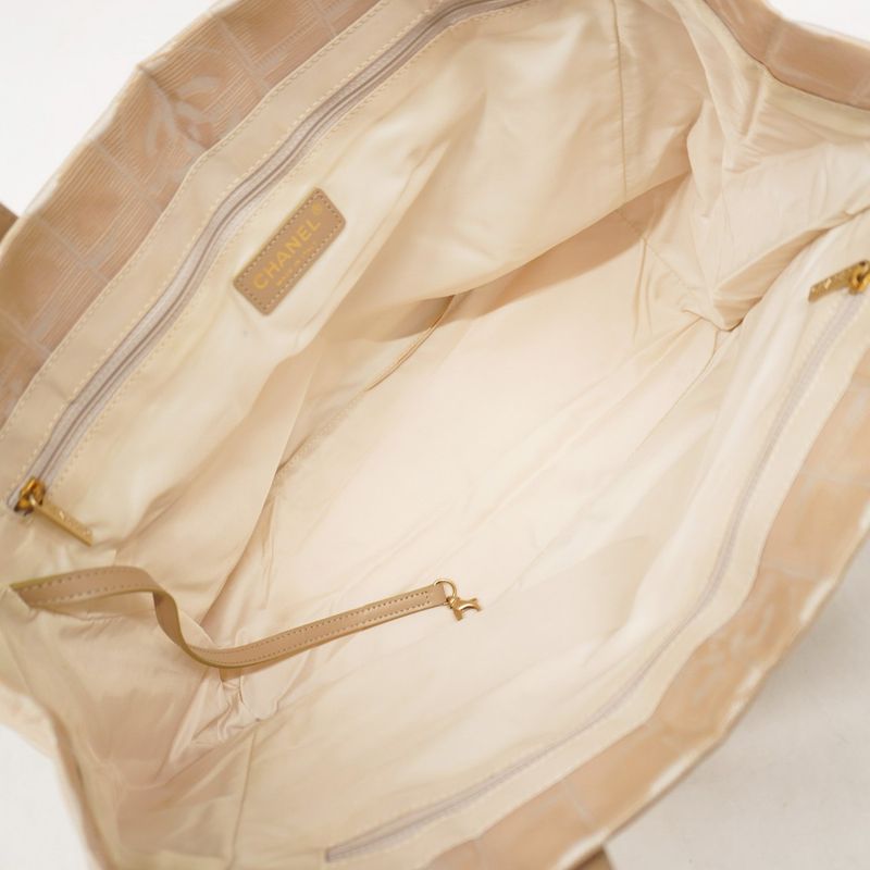 Chanel Tote New Travel Nylon Beige Chien Pan Gold Hardware Women's