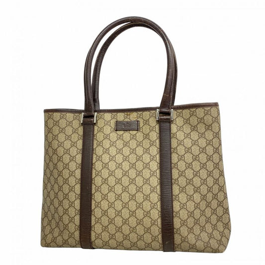 Gucci Tote Bag GG Supreme 114288 PVC Brown Silver Hardware Women's