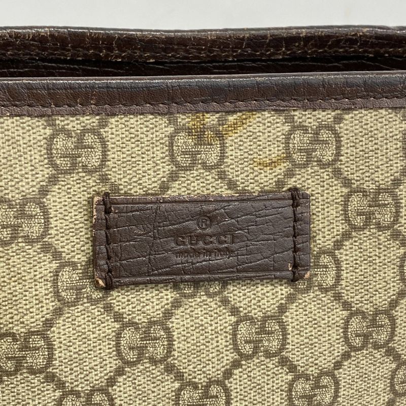 Gucci Tote Bag GG Supreme 114288 PVC Brown Silver Hardware Women's