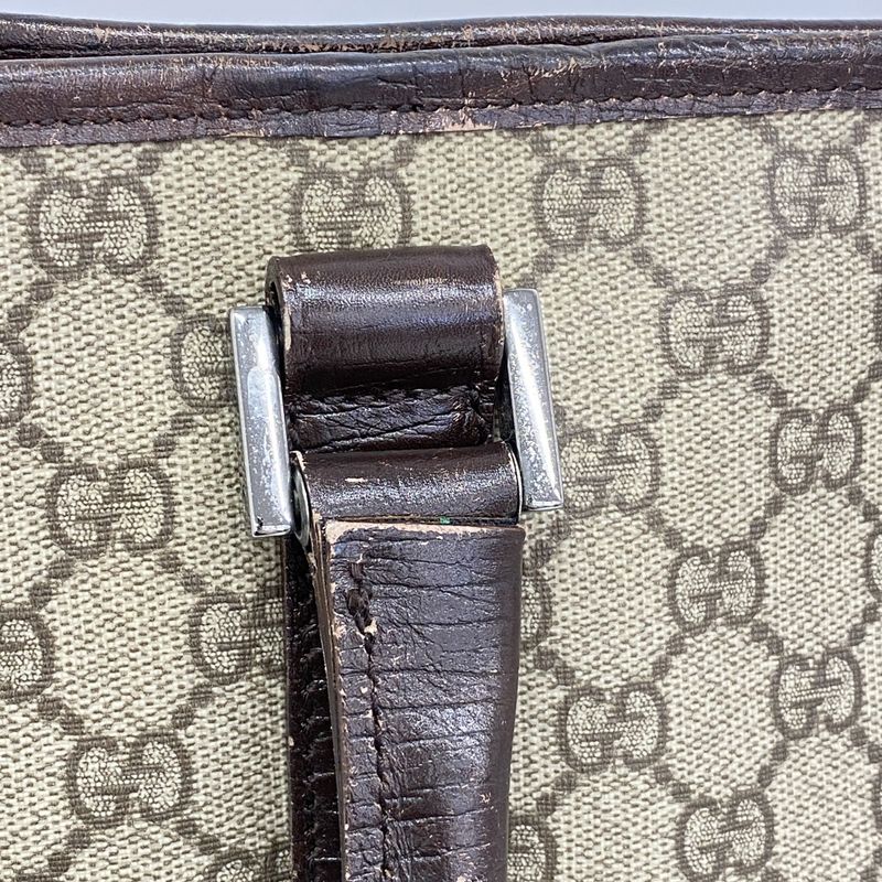 Gucci Tote Bag GG Supreme 114288 PVC Brown Silver Hardware Women's
