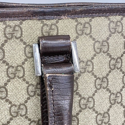Gucci Tote Bag GG Supreme 114288 PVC Brown Silver Hardware Women's