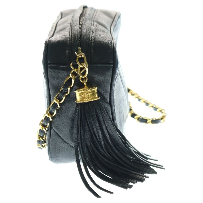 Chanel Coco Mark Fringe Chain Shoulder Bag Mini Bag Black Lambskin Gold Hardware