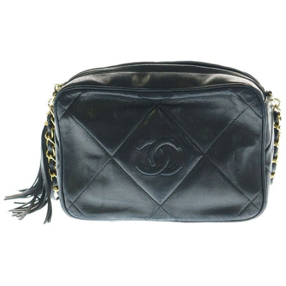 Chanel Coco Mark Fringe Chain Shoulder Bag Mini Bag Black Lambskin Gold Hardware