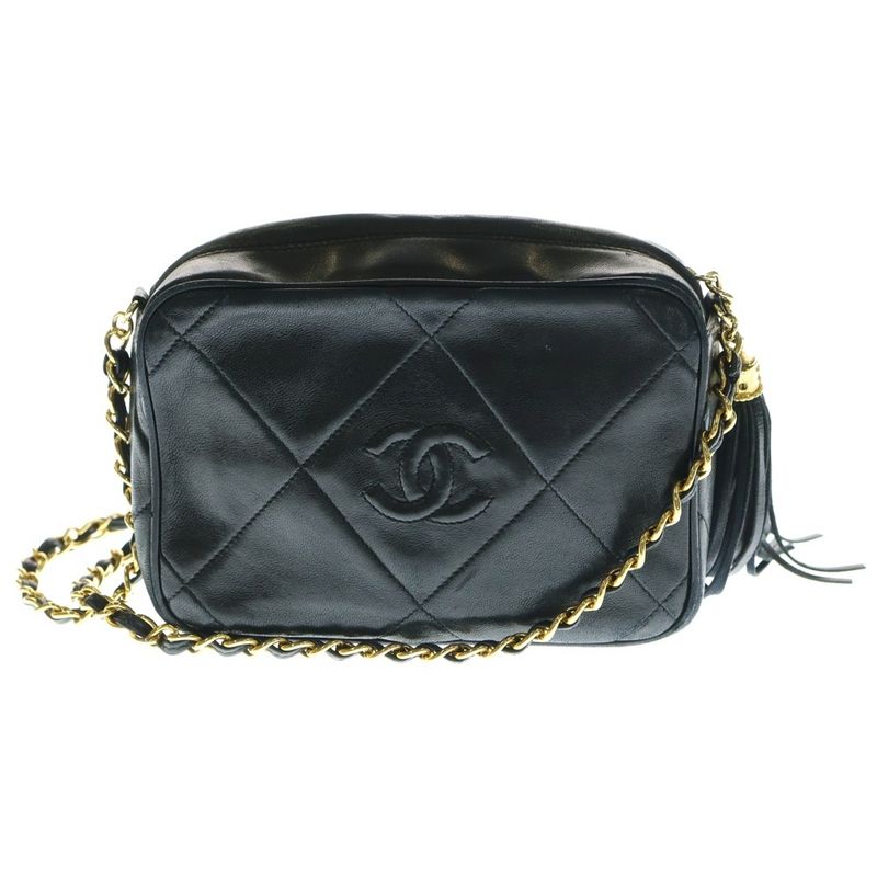 Chanel Coco Mark Fringe Chain Shoulder Bag Mini Bag Black Lambskin Gold Hardware