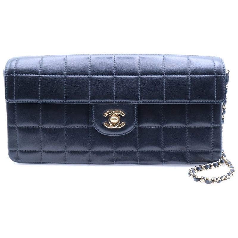 Chanel Choco Bar Coco Mark Turnlock Lambskin Leather Chain Shoulder Bag Gold