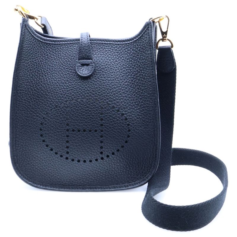 Hermes Evelyn TPM Taurillon Clemence Noir Black Perforated Leather H Logo