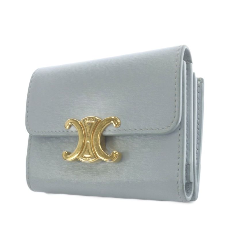 Celine Triomphe Compact Wallet Trifold Leather Blue 10i653 YO29 - OH