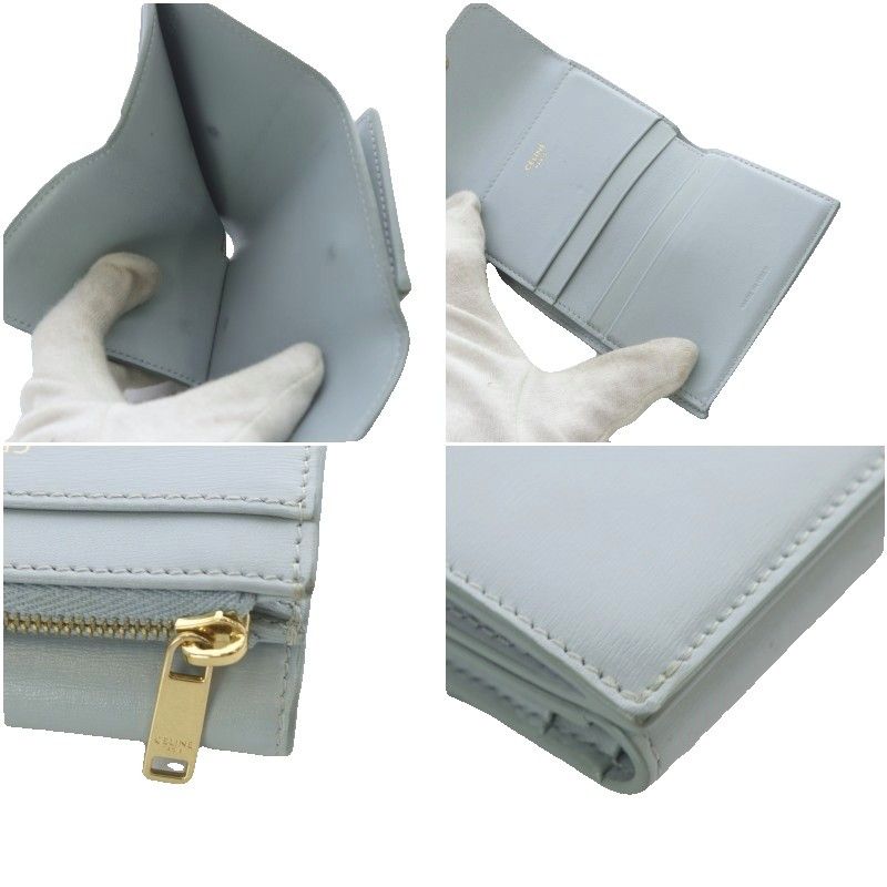 Celine Triomphe Compact Wallet Trifold Leather Blue 10i653 YO29 - OH