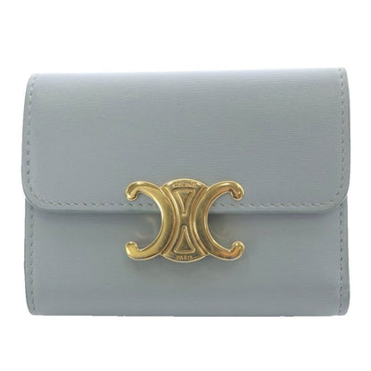 Celine Triomphe Compact Wallet Trifold Leather Blue 10i653 YO29 - OH