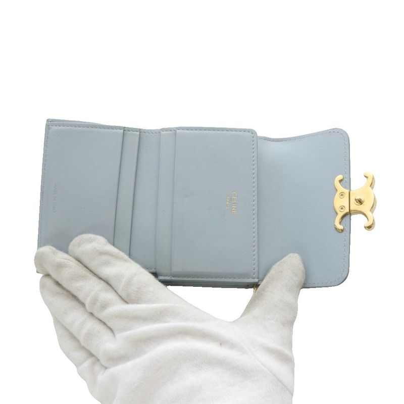 Celine Triomphe Compact Wallet Trifold Leather Blue 10i653 YO29 - OH