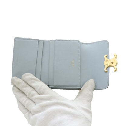 Celine Triomphe Compact Wallet Trifold Leather Blue 10i653 YO29 - OH