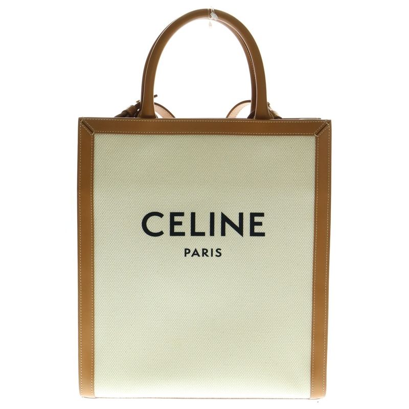 Celine Vertical Cabas 2WAY Bag Tote Handbag Shoulder Bag Canvas And Leather